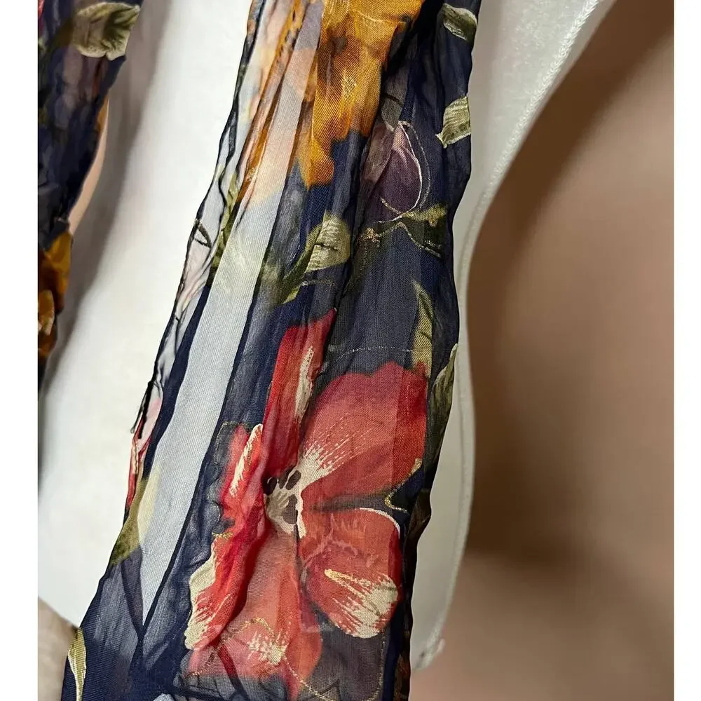Vintage scarf floral multicolor rectangular scarf Lightweight Y2K Boho